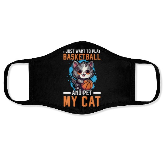 Basketball Cat Basketball Player I Love Basketball Face Masks