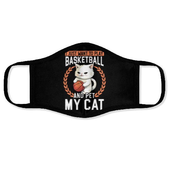 Basketball Cat Basketball Player I Love Basketball Face Masks