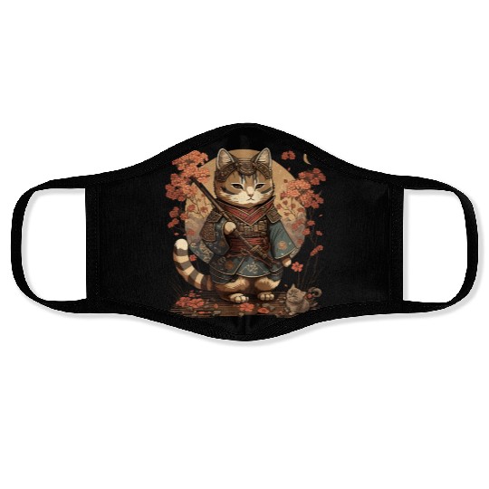 Samurai Cat Warrior Japanese Ninja Cat Kawaii Face Masks