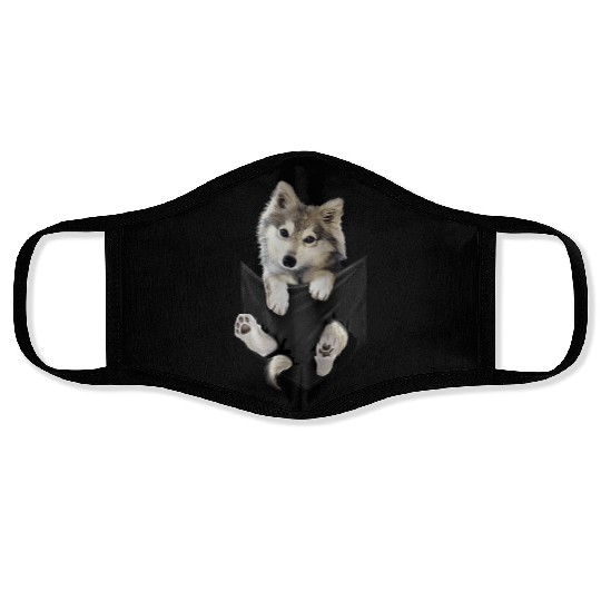 Wolf White Pup In Pocket Wolves Face Masks