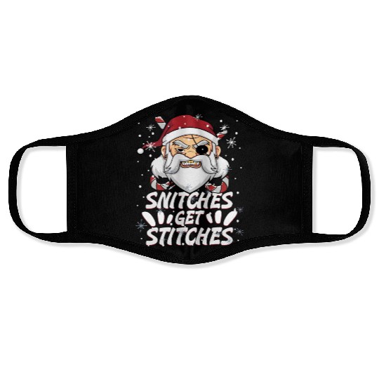 Snitches Get Stitches Santa Hat Funny Santa Pirate Face Masks