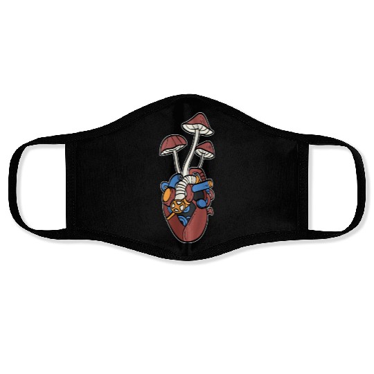 Heart Mushroom Nature Lover Gift Face Masks