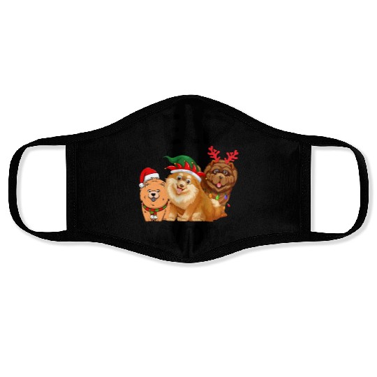 Feliz Navidog Chow Chow Reindeer Christmas Light Face Masks