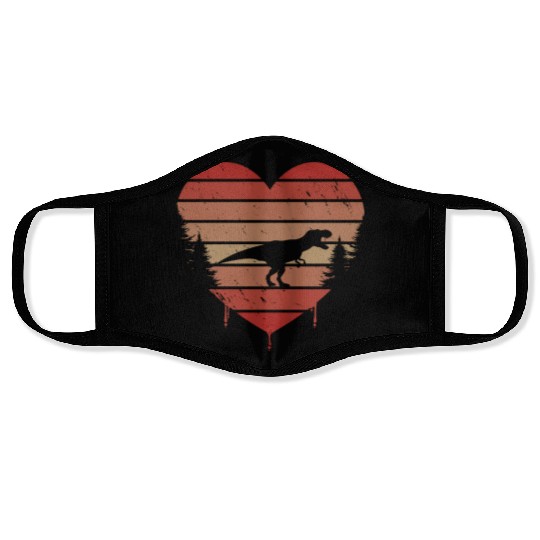 Cute Red Vintage Heart Trex Valentine Day Love Face Masks
