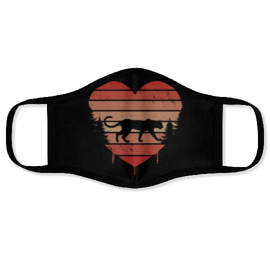 Cute Red Vintage Heart Panthers Valentine Day Love Face Masks