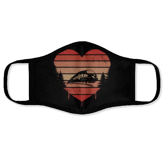 Cute Red Vintage Heart Trains Valentine Day Love Face Masks