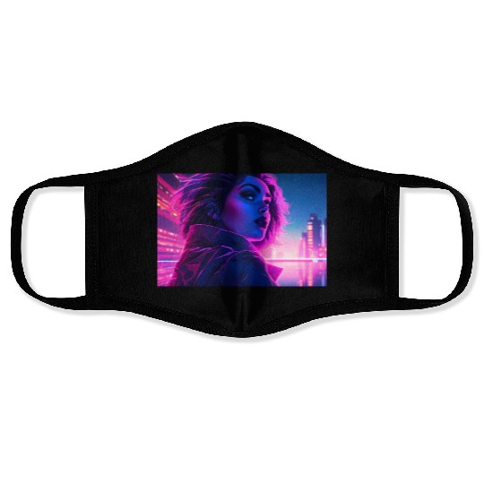 Synthwave Girl - Futuristic Design neon colors Face Masks