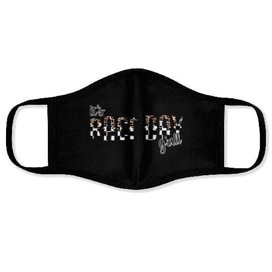 Leopard It'S Race Day Y'All Checkered Flag Racing Face Masks