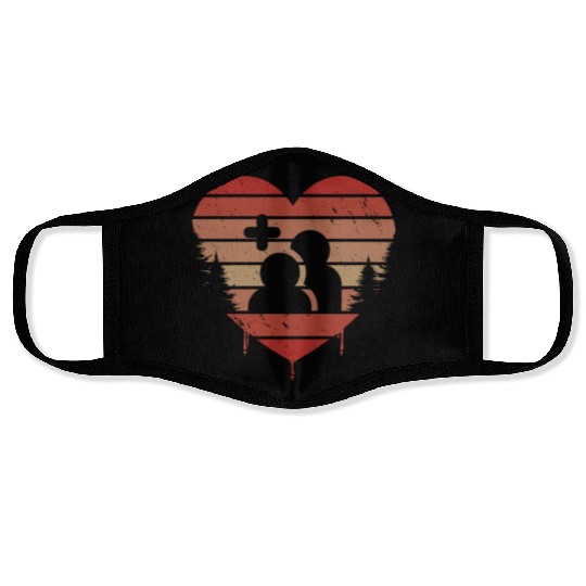 Cute Red Vintage Heart Social Media Valentine Day Face Masks