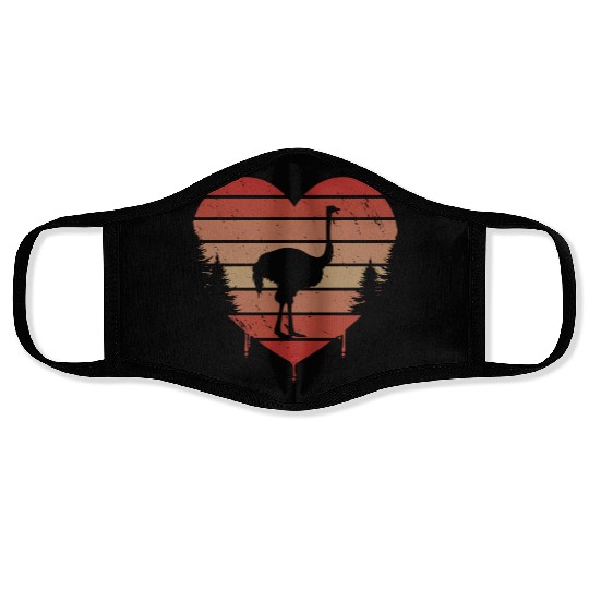 Cute Red Vintage Heart Ostriches Valentine Day Face Masks