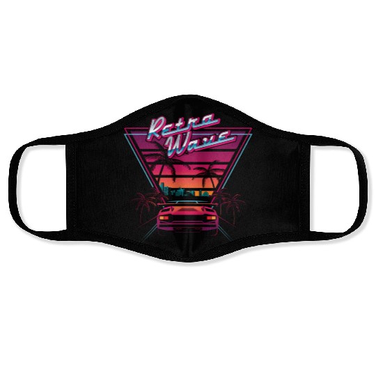 80S Retrowave Synthwave Love Wave Miami Beach Face Masks