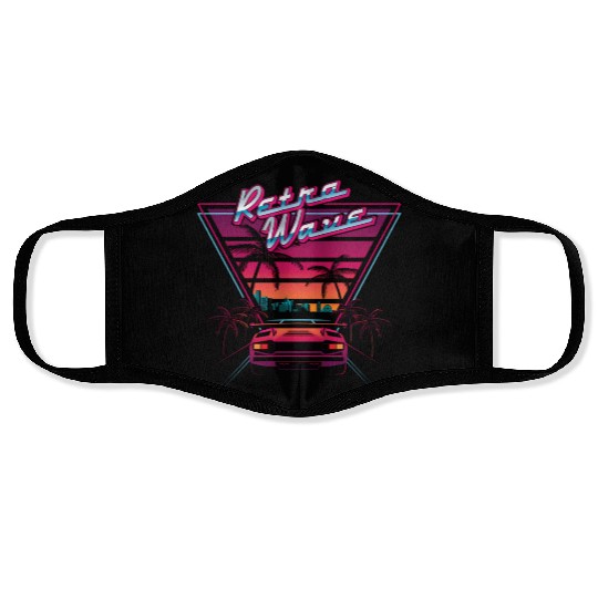 80S Retrowave Synthwave Love Wave Miami Beach Face Masks