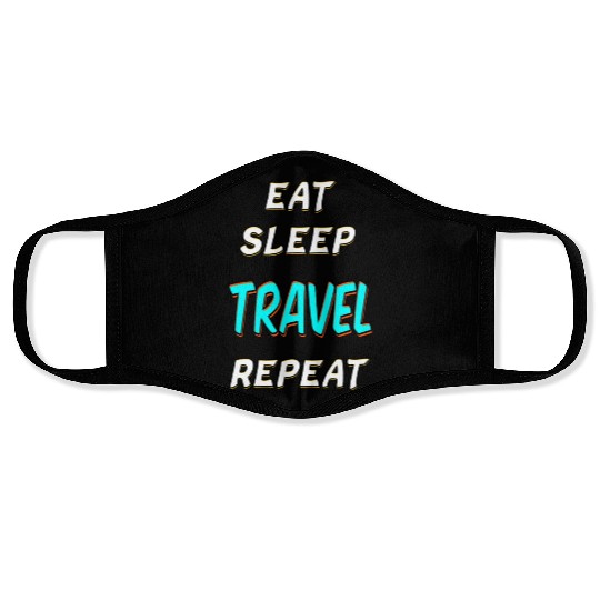 DESIGNEAT SLEEP TRAVEL REPEAT Face Masks