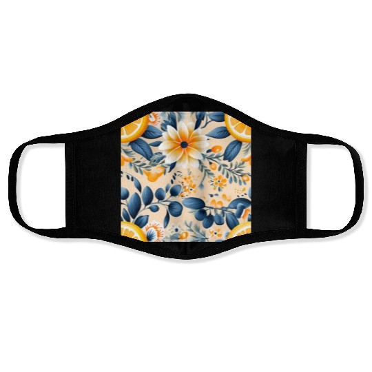 Yellow Lemon Floral Detailed Summer Collection 02 Face Masks