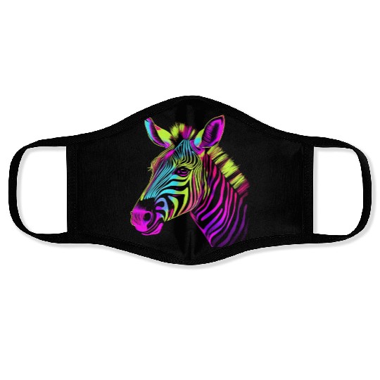 Zebra Neon Colors Portrait Face Masks