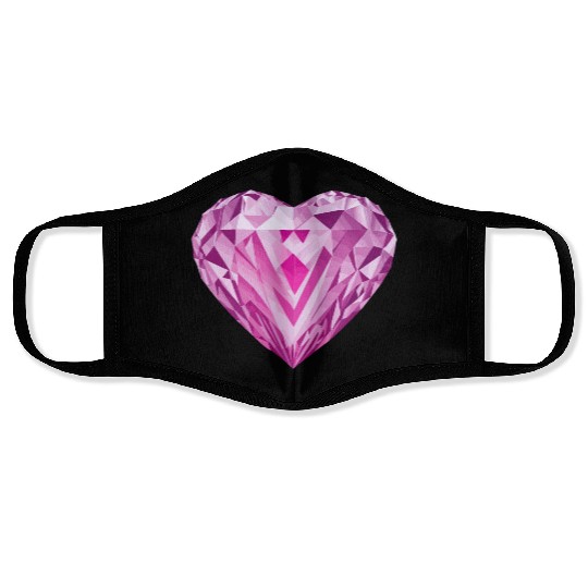 Glossy pink diamond heart Face Masks