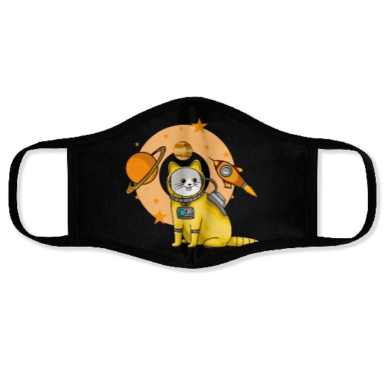 Cat Cute Surprised Pet in Space planet Kitty Face Masks