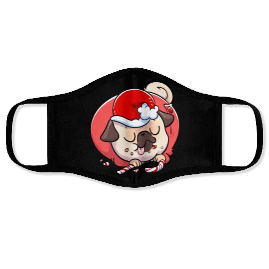Pug Elf Candy Cane Face Masks