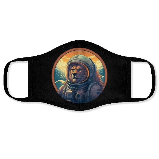 Astronaut Lion at Sunset, Creative Space Design Face Masks