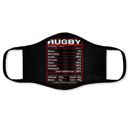 Funny Rugby Nutrition Facts Rugby Playerrugby trai Face Masks