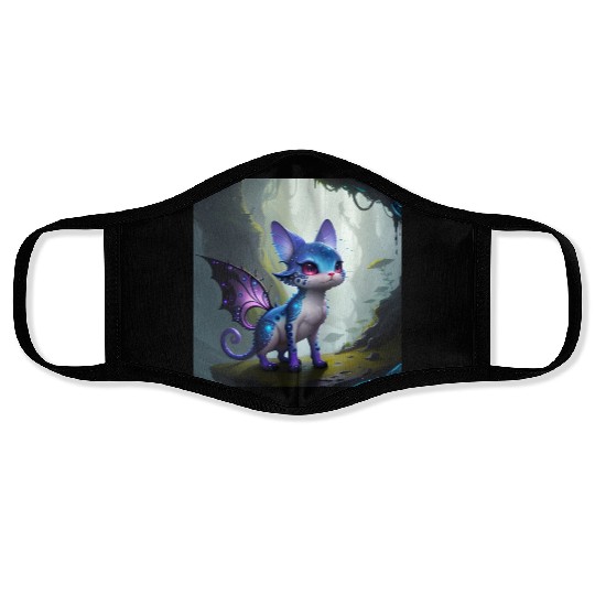 Alien Cat with Wings, Fantastic Mythical Creature Face Masks