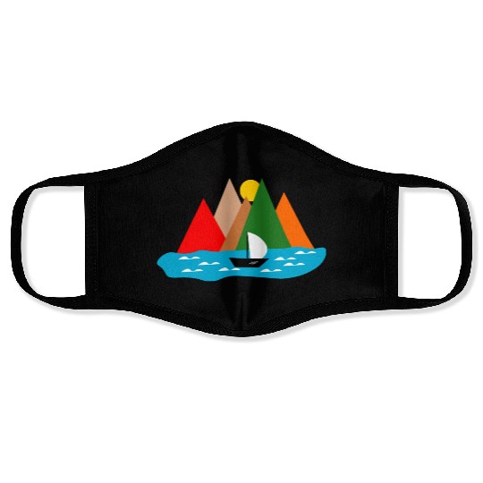 Black Sailing Boat Scape Face Masks