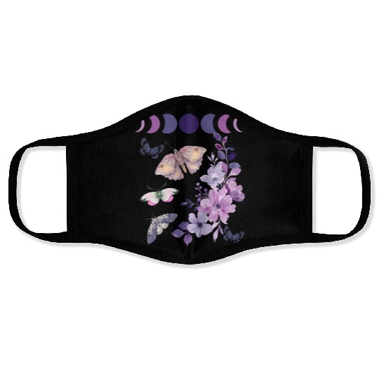 Violet Purple Moon Moth Flower Face Masks
