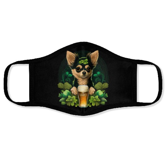 Chihuahua | St. Saint Patricks Day Beer Shamrock Face Masks