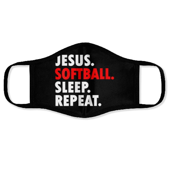 Jesus Softball Sleep Repeat - Novelty Hobby Face Masks
