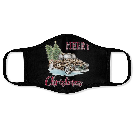 Merry Christmas Leopard Print Truck Face Masks