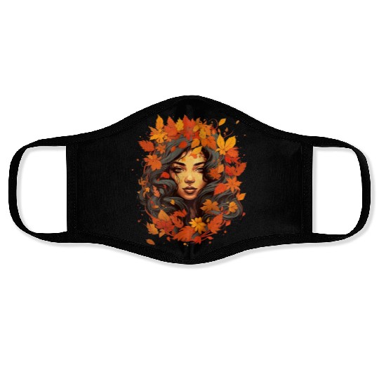 Autumn Woman Nature Leaves Season Face Masks