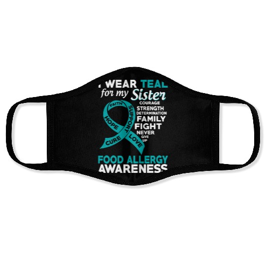 I Wear Teal For My Sister Food Allergy Awareness Face Masks