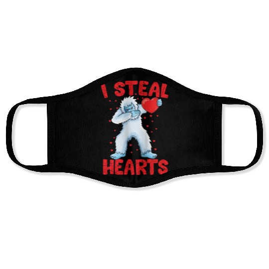 Dabbing Yeti Holding Heart Bigfoot Lover Yeti Face Masks