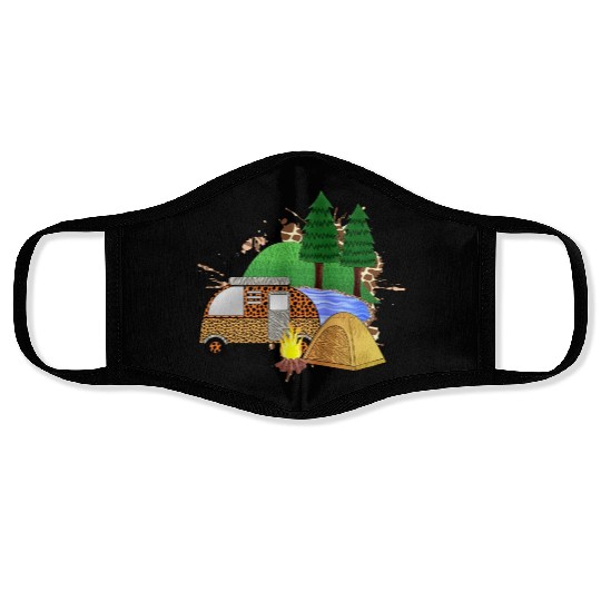 Camping car adventure mountain landscape journey Face Masks