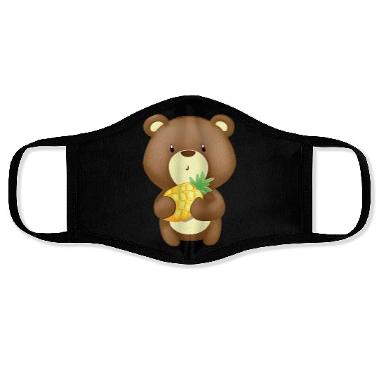 Bear loves pineapple Face Masks
