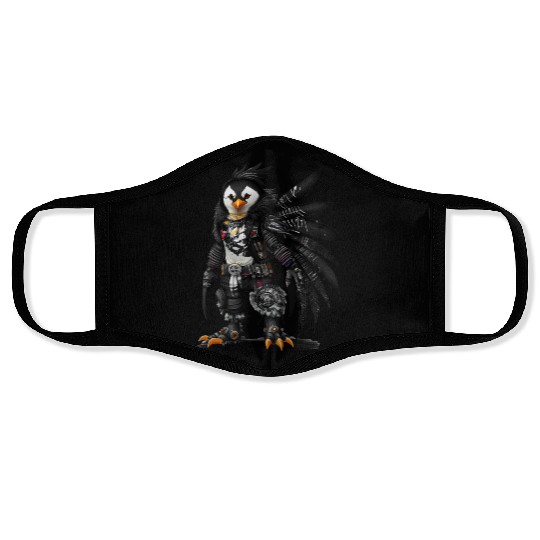 Punkrock Penguin with large feathers Face Masks