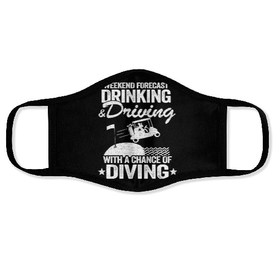 Beer Golf Cart Drinking Driving Diving Golfing Face Masks