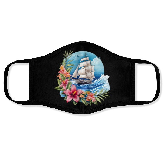 Sailing Ship Sailing Orchids Flowers Sailboat Face Masks