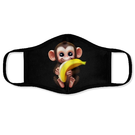 Chimpanzee with Banana - Monkey Lover Design Face Masks