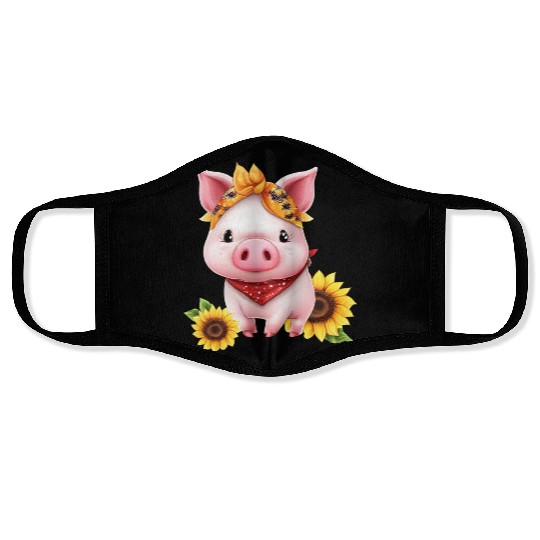 Pig with Bandana and Sunflower, Charming Farm Face Masks