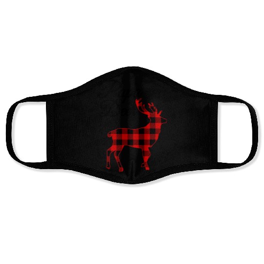 Buffalo Plaid Christmas Deer Face Masks