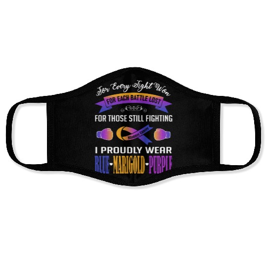 I Proudly Wear Blue Marigold Purple Bladder Cancer Face Masks