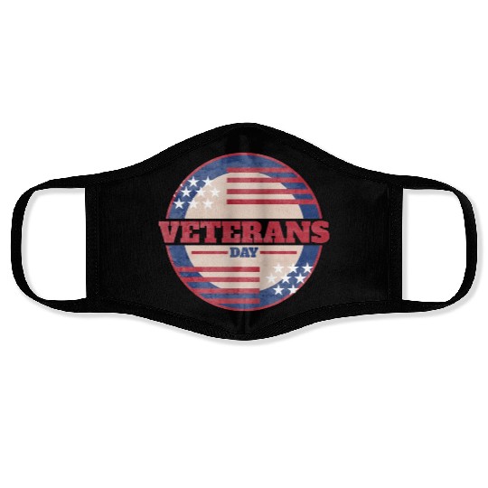 Us Flag Round Logo For Veterans Day Face Masks