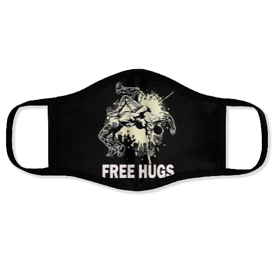 Free Hugs Wrestling Mens Youth Wrestling Lover Face Masks