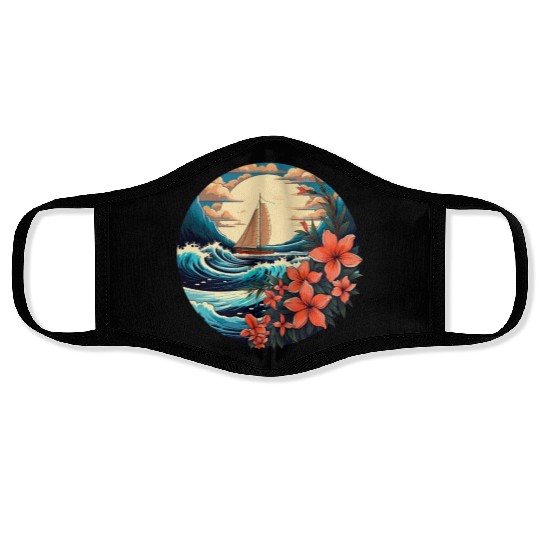Sailing Ship Sailing Orchids Flowers Sailboat Face Masks