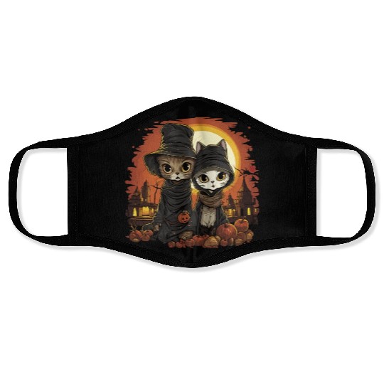 Cute Kittens Trick or Treating - Happy Halloween! Face Masks