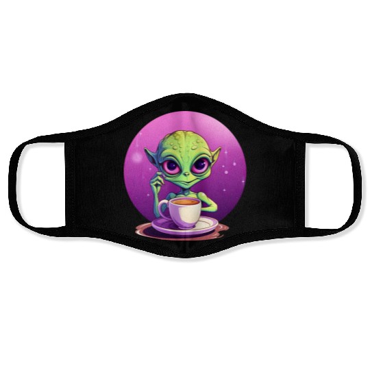 midnight Coffee: The Green Alien Drinker Face Masks