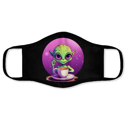 midnight Coffee: The Green Alien Drinker Face Masks