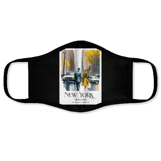 Watercolor painting loving couple in New York City Face Masks