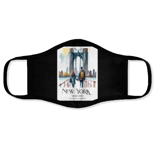 Watercolor painting loving couple in New York City Face Masks